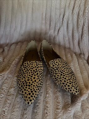 Qupid Beige and Black Spotted Pointed-Toe Slip-Ons